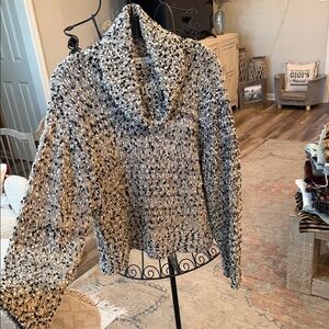 Moon River Black and White Cowl Neck Sweater